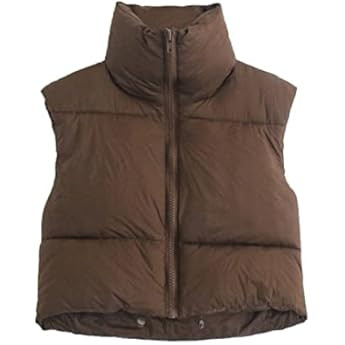UANEO Womens Zip Up Stand Collar Sleeveless Padded Cropped Puffer Vest | Amazon (US)