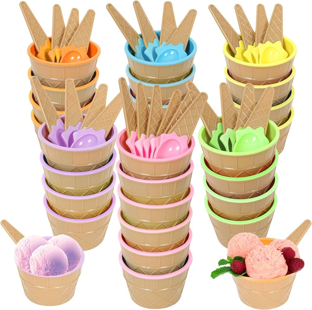 Hbaushun 26 Pack Plastic Ice Cream Bowls with Spoons,Reusable Plastic ice Cream Cups,Cartoon Cand... | Amazon (US)