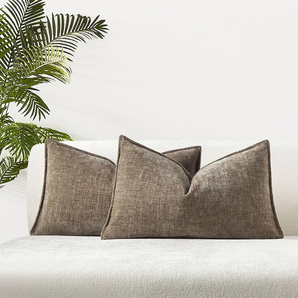 JUSPURBET Set of 2 Stone Chenille Lumbar Throw Pillow Covers 16x24 Inch Soft Textured Decorative ... | Amazon (US)