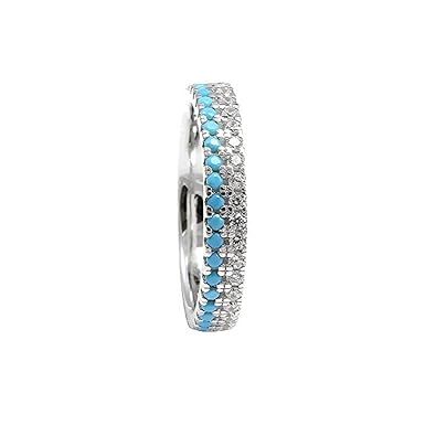 3.5mm Eternity Stackable Band Ring Double Round Simulated Turquoise Clear CZ 925 Sterling Silver… | Amazon (US)