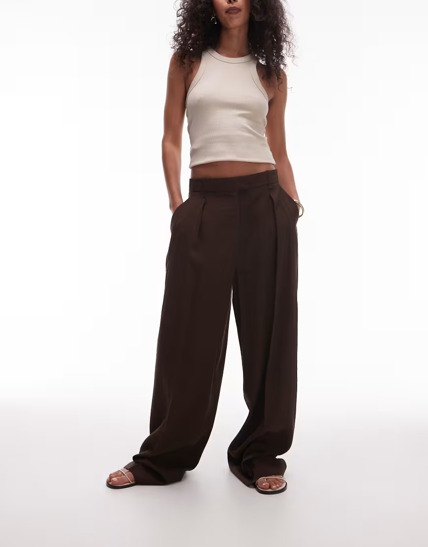 Mango relaxed pintuck tailored trousers in chocolate-Brown | ASOS (Global)