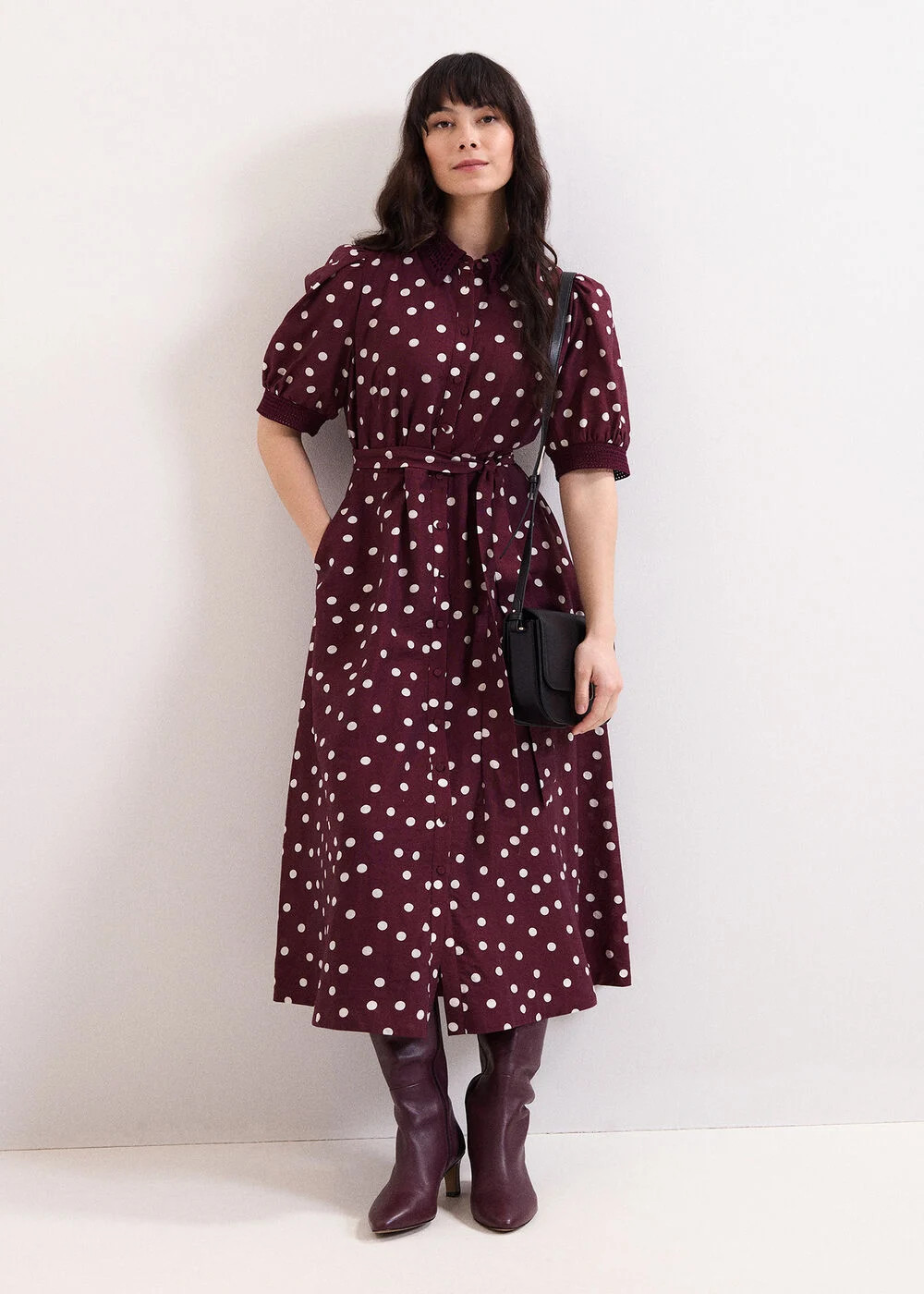 Delphine Burgundy Spot Midi Dress | Phase Eight UK | | Phase Eight