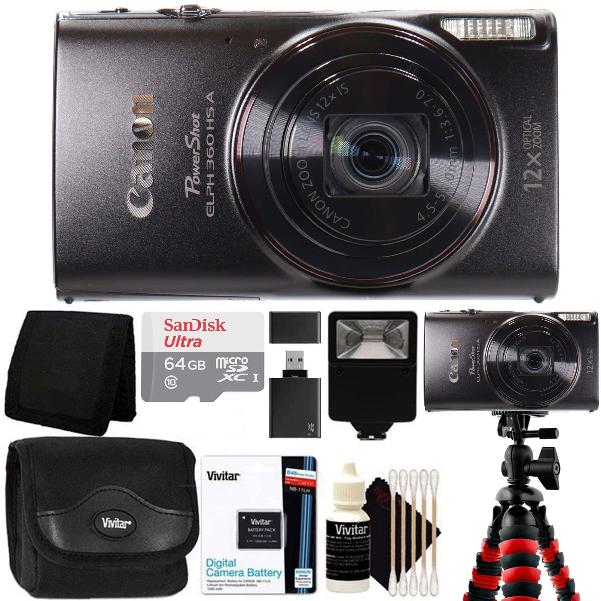Canon - PowerShot ELPH 360 HS A Digital Camera with Tripod Accessory Bundle - Black | Best Buy U.S.