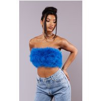 Bright Blue Feather Bandeau | PrettyLittleThing CAN