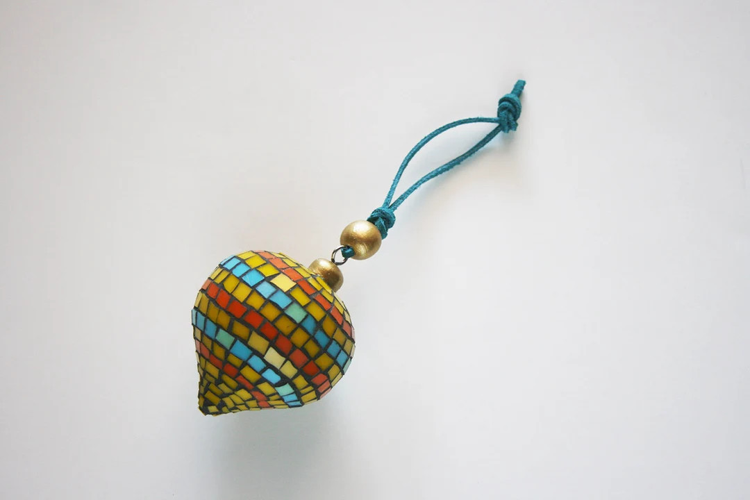 Bohemian Teardrop Ornament Yellow Orange Turquoise Gold Wood Bead Suede Boho Mosaic Stained Glass... | Etsy (US)