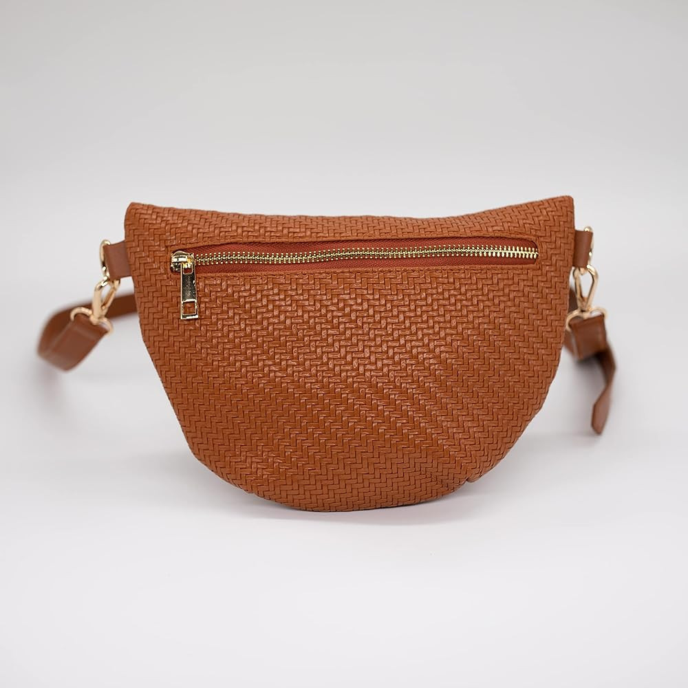 Phlox Collective Nylon Fanny Pack, Fashion Waist Pack Bag, Adjustable Fanny Bag, for Women, Men, and Kids (Cognac Brown Basketweave) | Amazon (US)