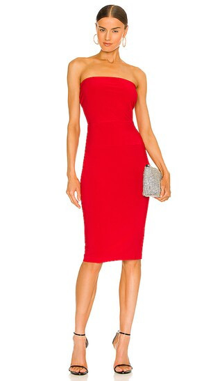 x REVOLVE Strapless Dress to Knee Dress | Red Strapless Dress Red Midi Dress Midi Cocktail Dress  | Revolve Clothing (Global)