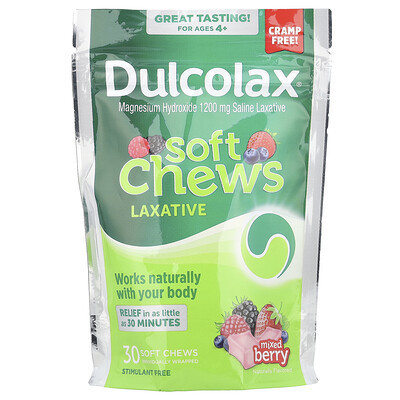 Dulcolax, Soft Chews Laxative, For Ages 4+, Mixed Berry, 30 Soft Chews | iHerb
