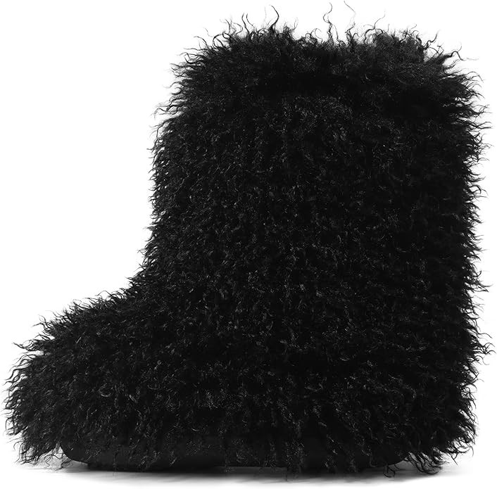 Kalstage Womens Faux Furry Boots Mid Calf Winter Platform Boots Cozy Mongolian Fur Slip-On Flat S... | Amazon (US)