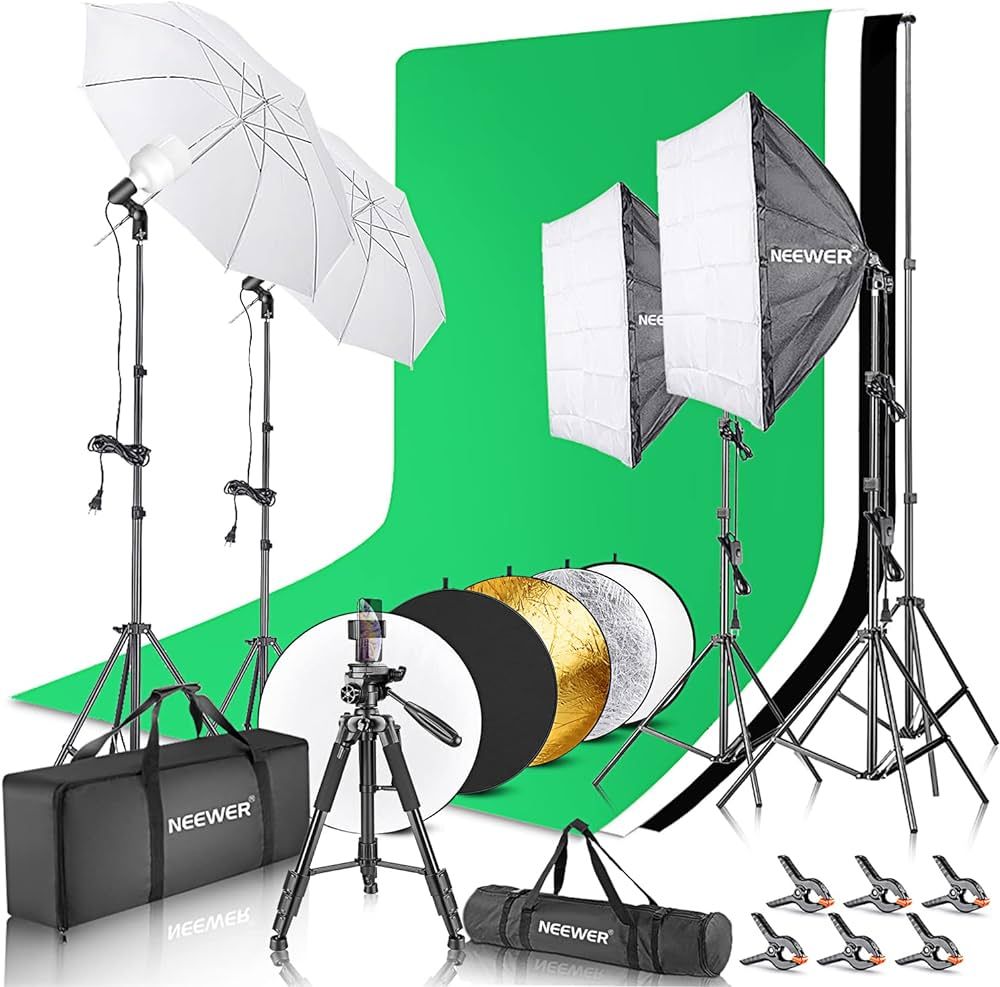 NEEWER Complete Photography Lighting Kit with Backdrops: 8.5ftx10ft Backdrop Stand/800W Equivalent 5 | Amazon (US)