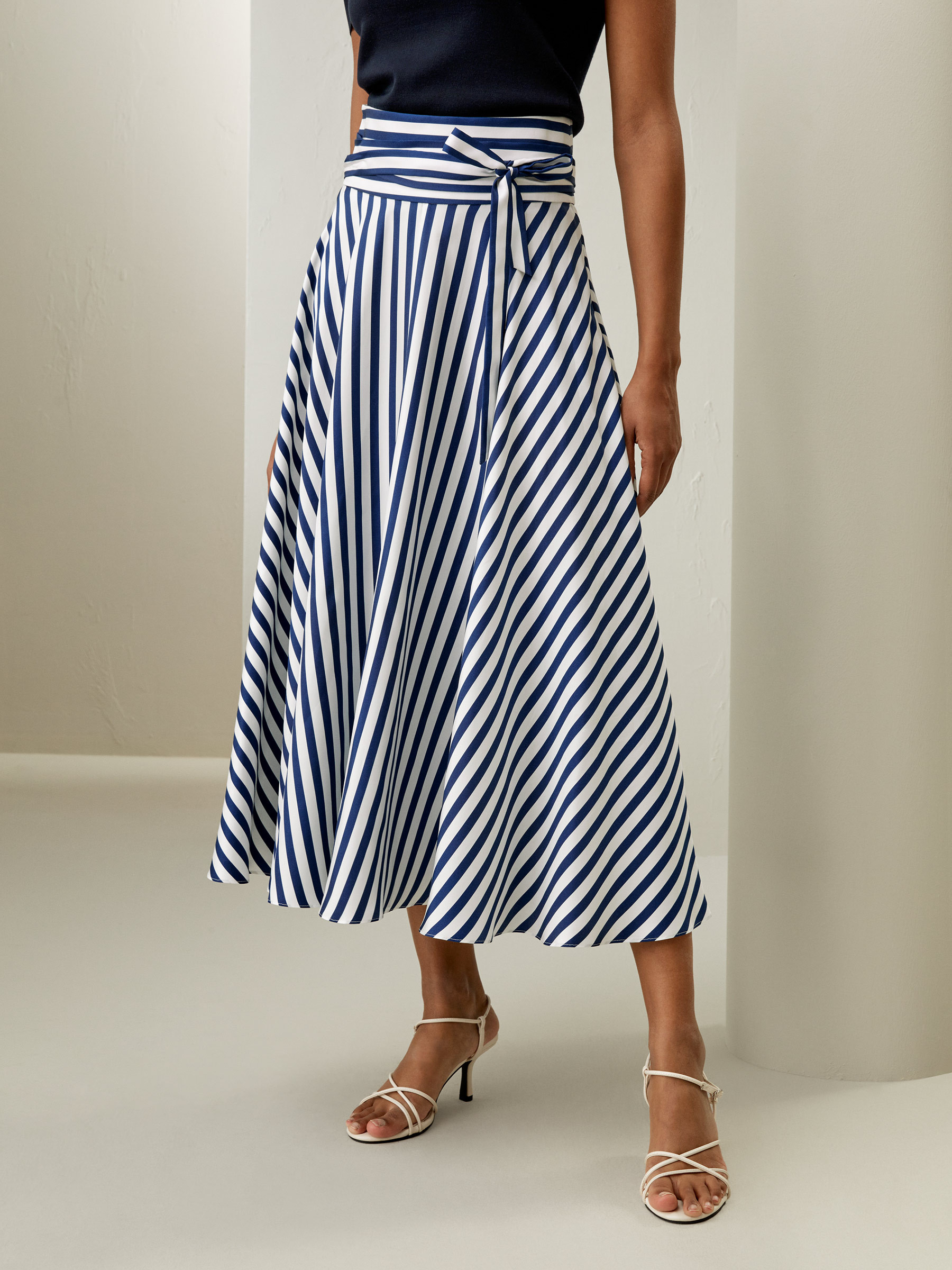 Silk Striped Midi Skirt | LilySilk
