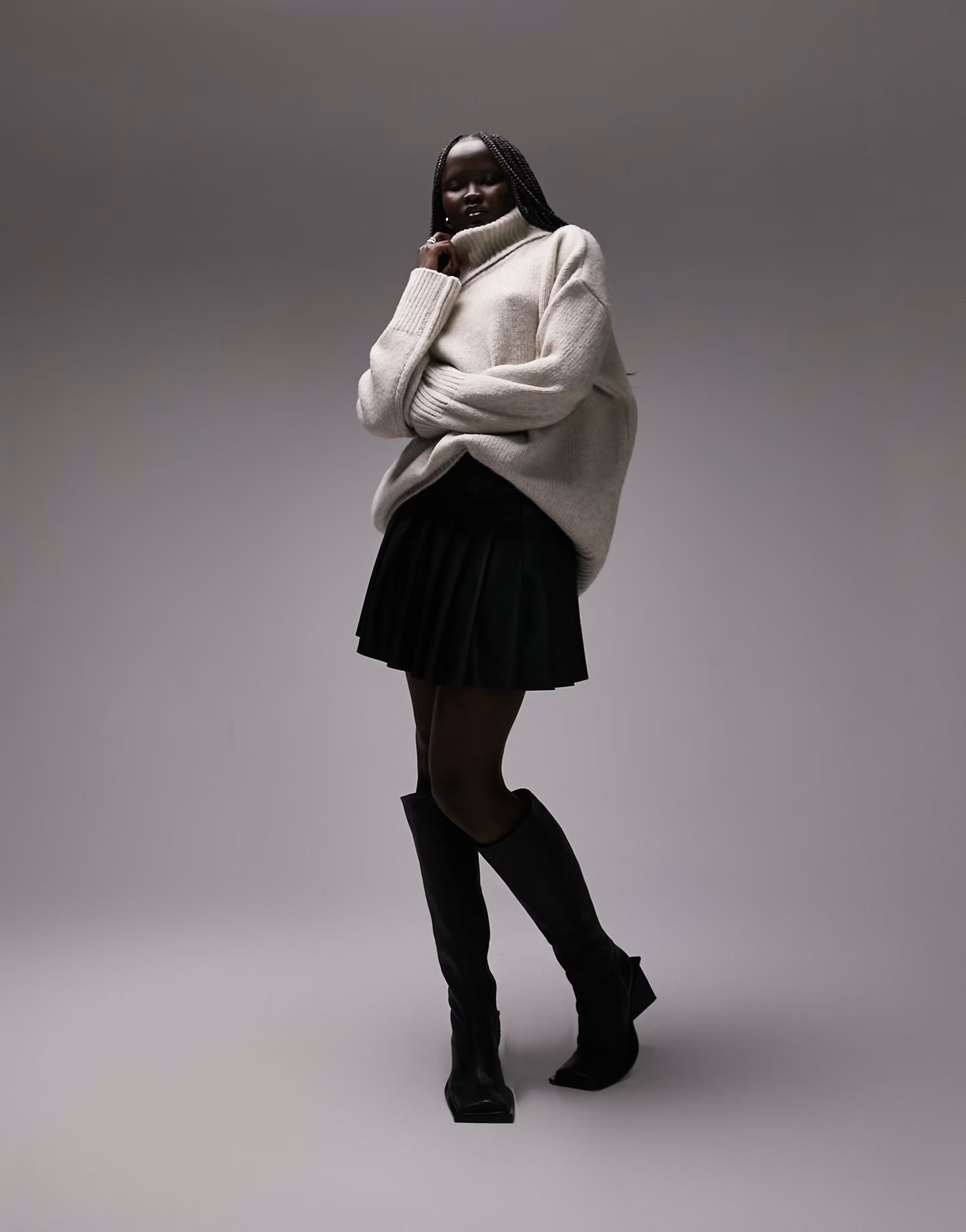 Topshop knitted oversized roll neck jumper in stone | ASOS (Global)