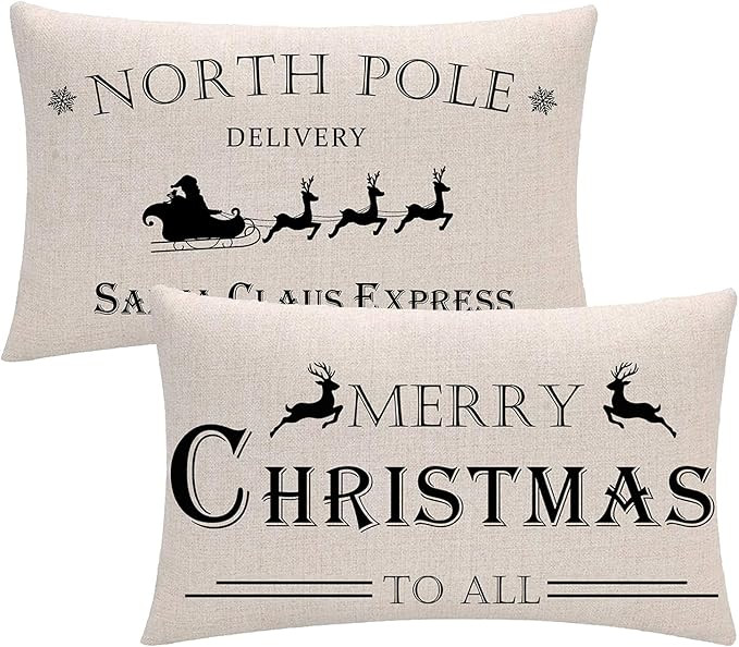 7COLORROOM Set of 2 Merry Christmas Pillow Covers Christmas Deer/North Pole Pattern Rectangular/W... | Amazon (US)