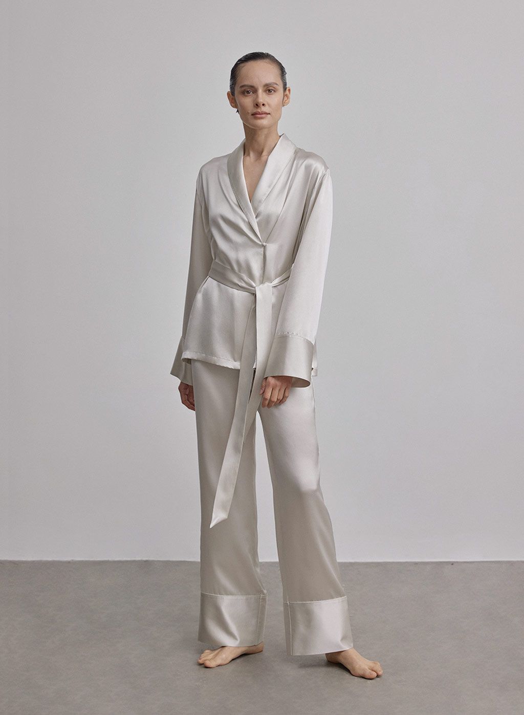 Shawl Collar Trimmed Silk Nightgown | Silk Maison