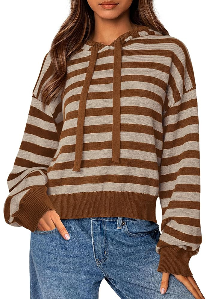 PRETTYGARDEN Womens Striped Sweaters 2025 Fall Pullover Hoodies Y2K Casual Long Sleeve Tops Winte... | Amazon (US)