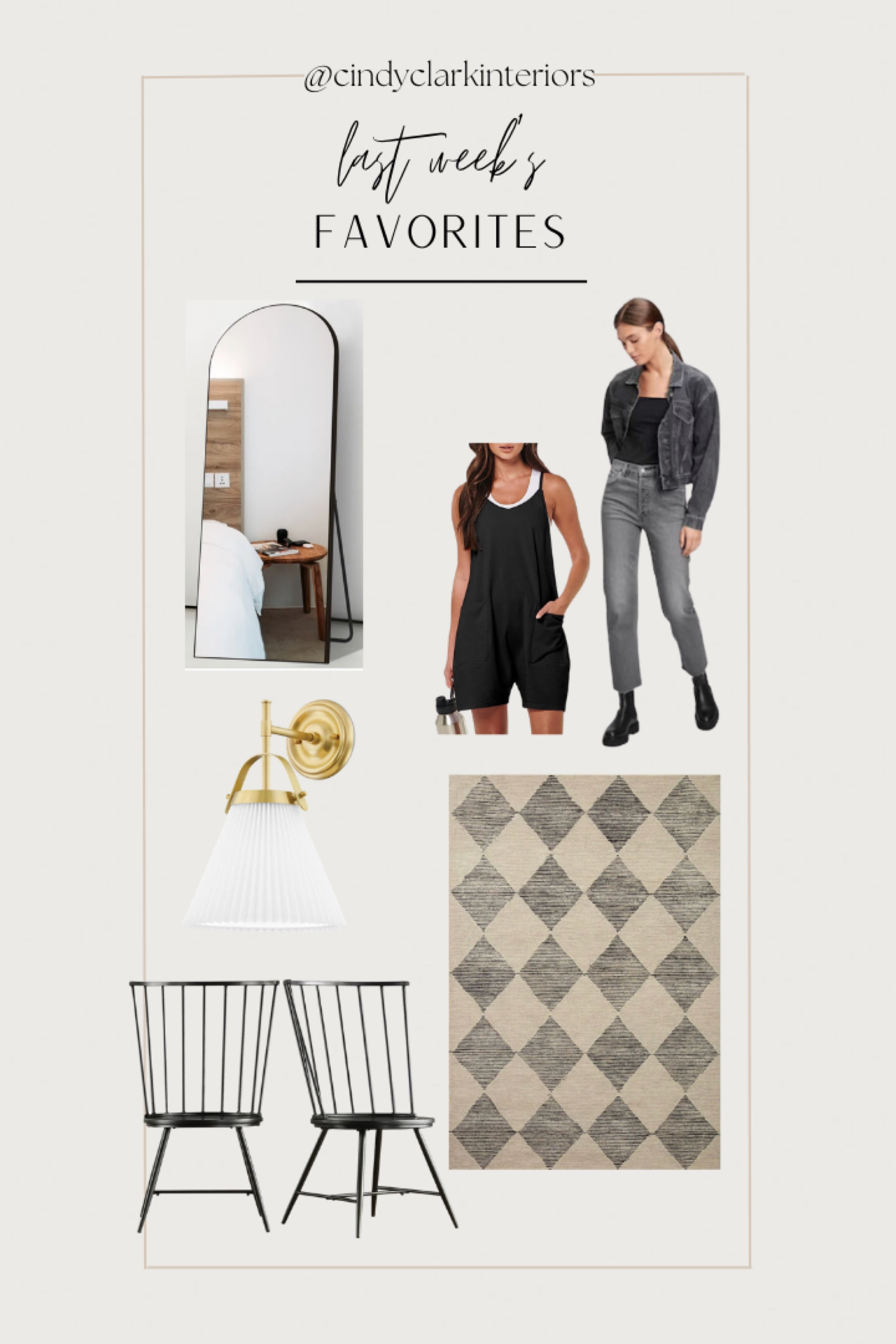 All of last week’s favorites in one place!

Mirror, romper, denim, rug, dining chairs, sconce