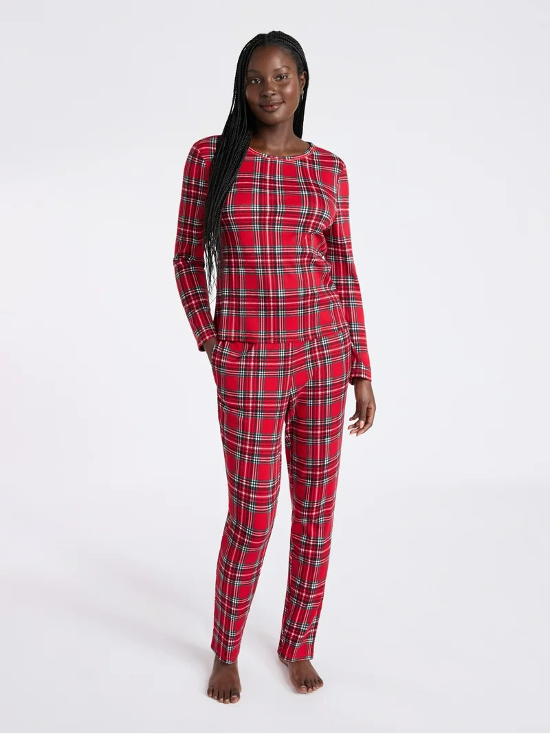 Joyspun Women's Waffle Knit Long Sleeve Top and Joggers Pajama Set, 2-Piece, Sizes S-3X - Walmart... | Walmart (US)