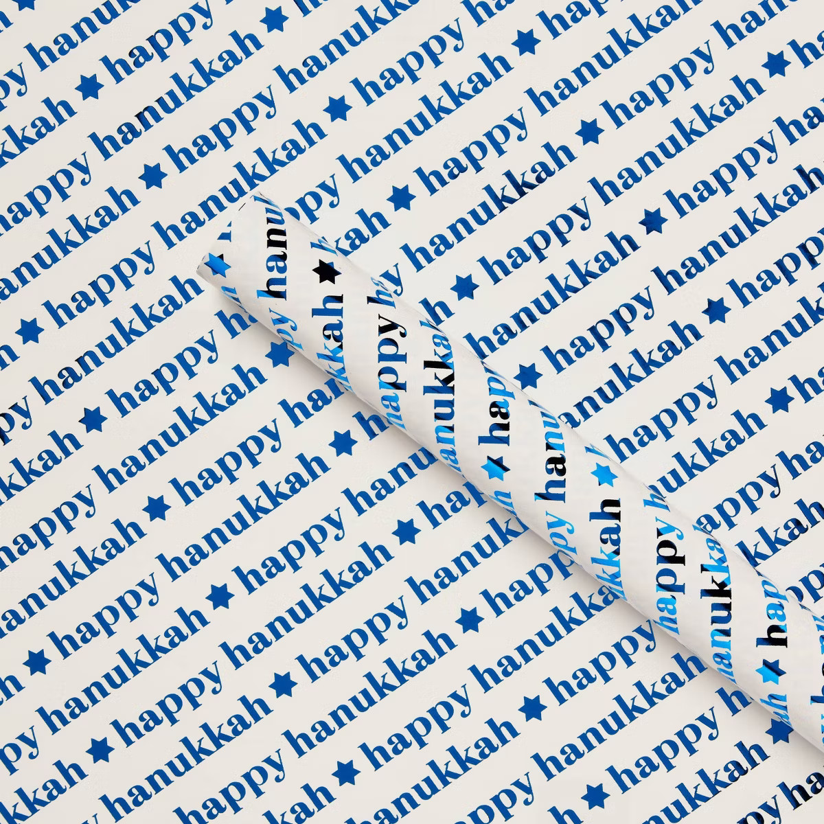 96"x30" 'Happy Hanukkah' Gift Wrapping Paper White/Blue - Spritz™ | Target