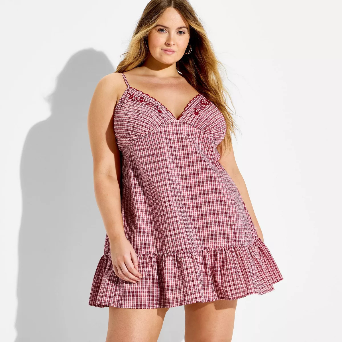 Women's Mini Scallop Cup A-Line Dress - Wild Fable™ Red Check 4X | Target
