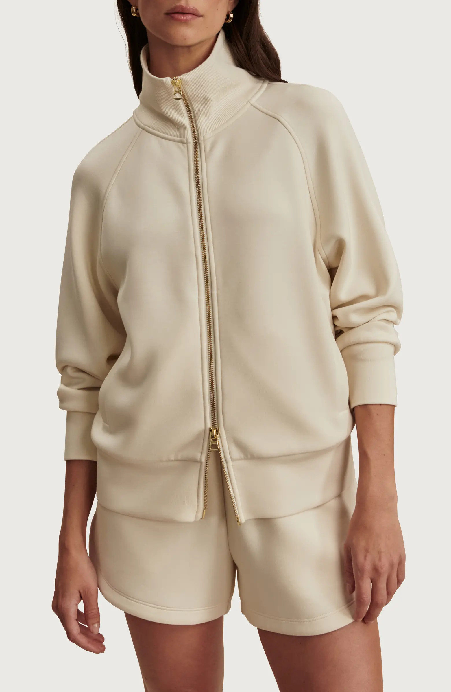 Tyde Mixed Media Zip Front Sweatshirt | Nordstrom