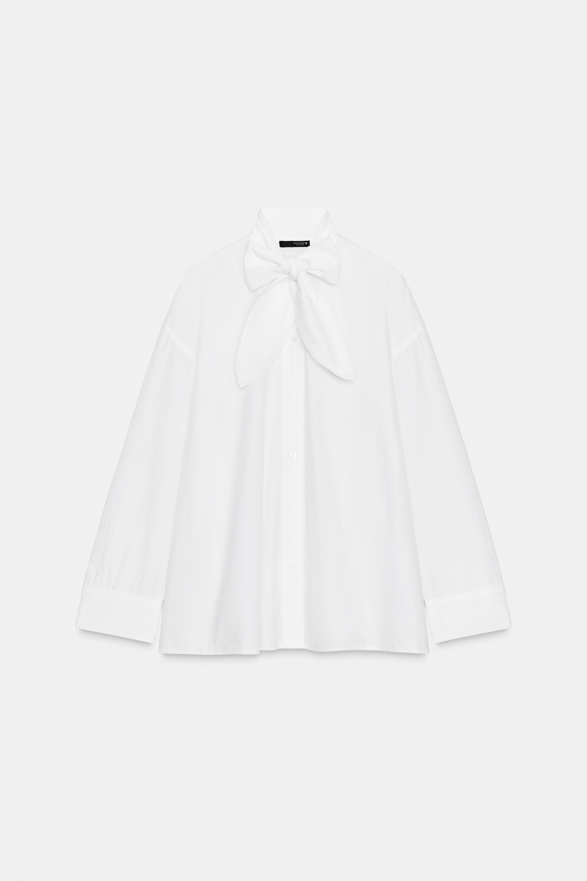 OVERSIZED POPLIN SHIRT WITH LACE TIE | Zara US