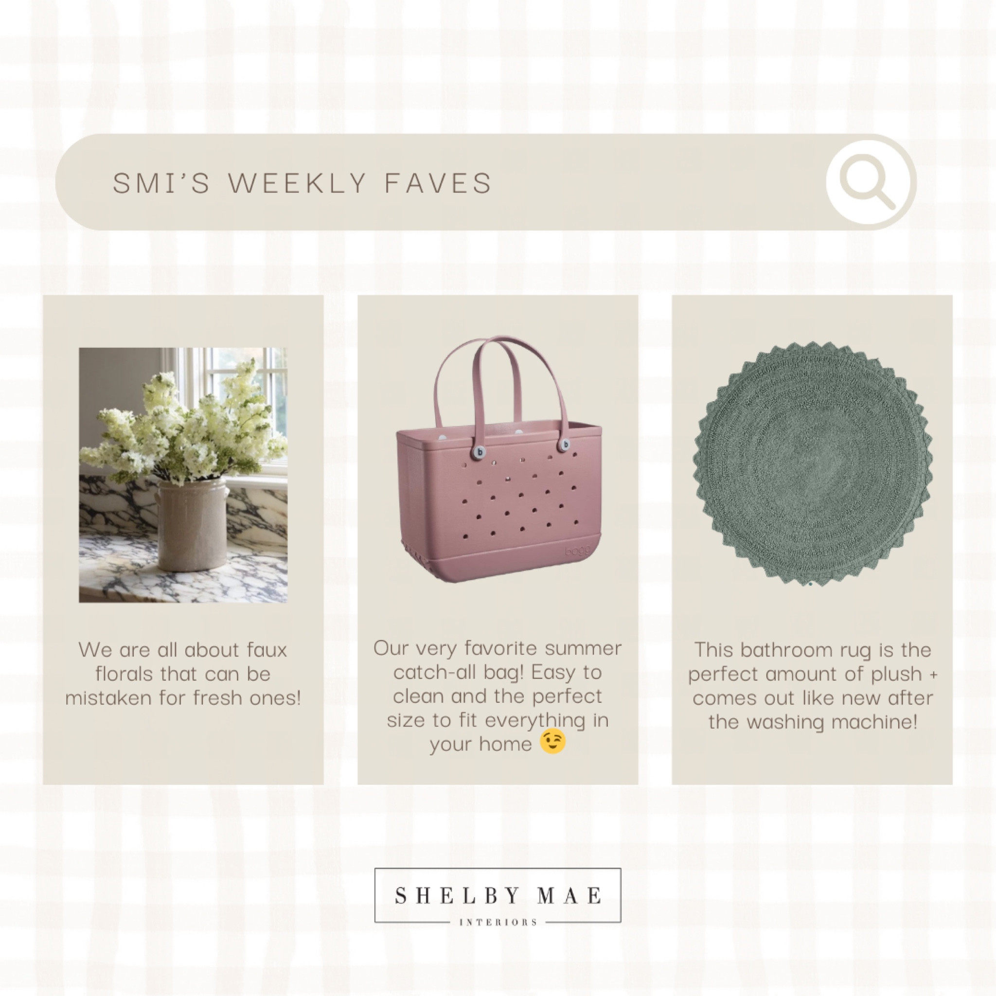 this week is all about spring! perfect faux florals, a pool/ beach bag perfect for the mama in your life + a bathroom rug refresh #shelbymaeinteriors

#LTKGiftGuide #LTKfindsunder100 #LTKhome