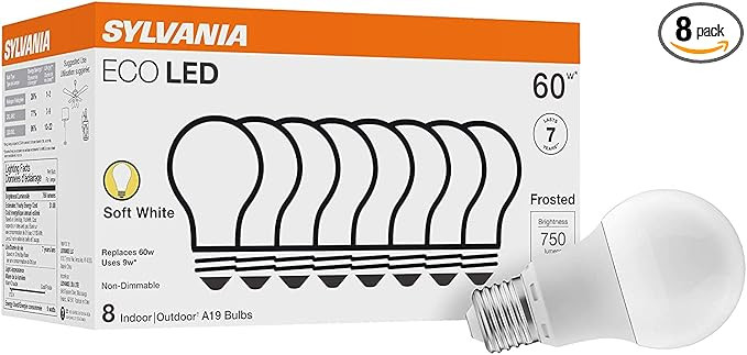 LEDVANCE Sylvania ECO LED Light Bulb, A19 60W Equivalent, Efficient 9W, 7 Year, 750 Lumens, 2700K... | Amazon (US)
