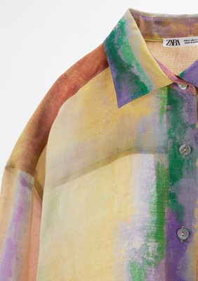 ZARA WOMAN LONG SLEEVES WITH CUFFS COLLARED TIE-DYE RAMIE SHIRT 3498/058 NEW | eBay US