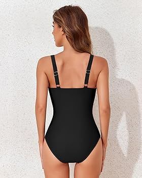 One Piece Swimsuit Women Sexy Mesh Bathing Suit for Women Tummy Control V Neck Cut Out Swimwear | Amazon (US)