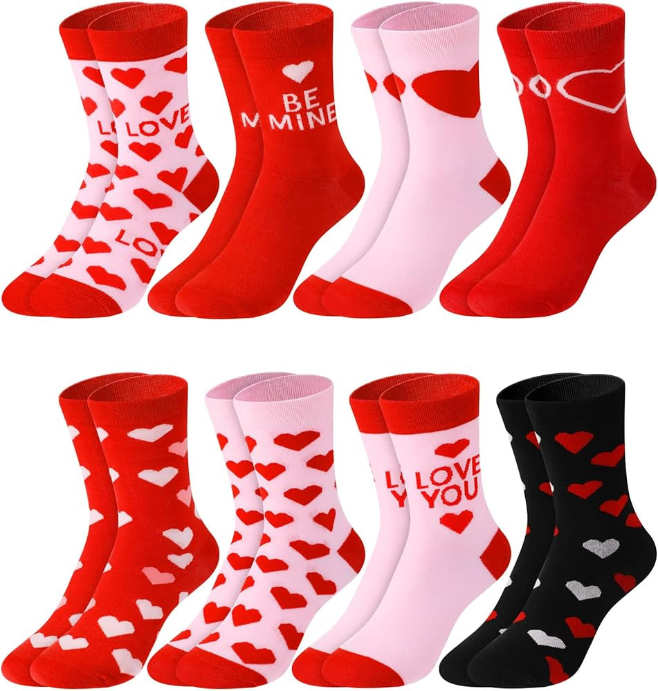 Cuffbow 8 Pairs Valentine's Day Socks for Women Men Funny Cute Heart Pattern Love Crew Socks for ... | Amazon (US)