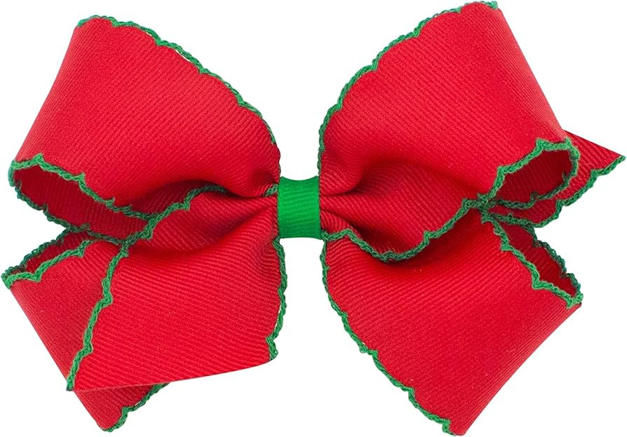 Wee Ones Girls' Classic Grosgrain Moonstitch Edge Hair Bow on a WeeStay Hair Clip, Medium, Red wi... | Amazon (US)