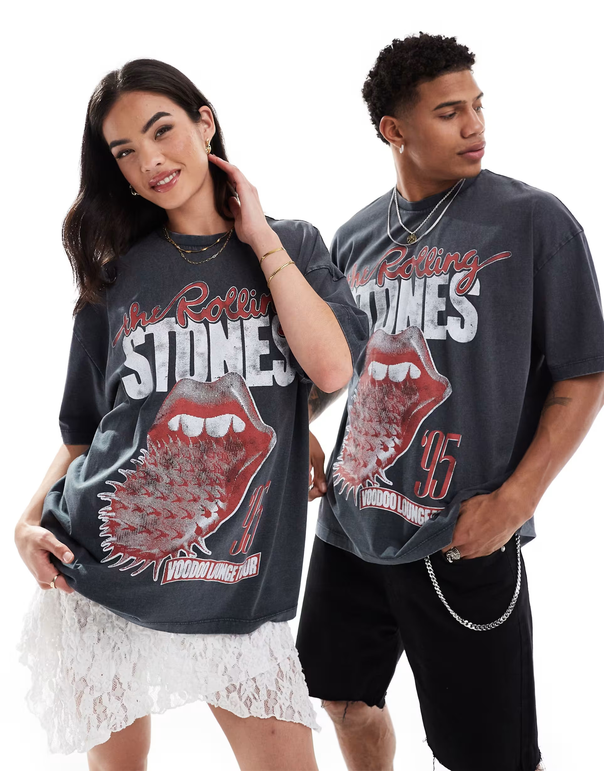 ASOS DESIGN unisex oversized license t-shirt with The Rolling Stones tour print in washed black |... | ASOS (Global)