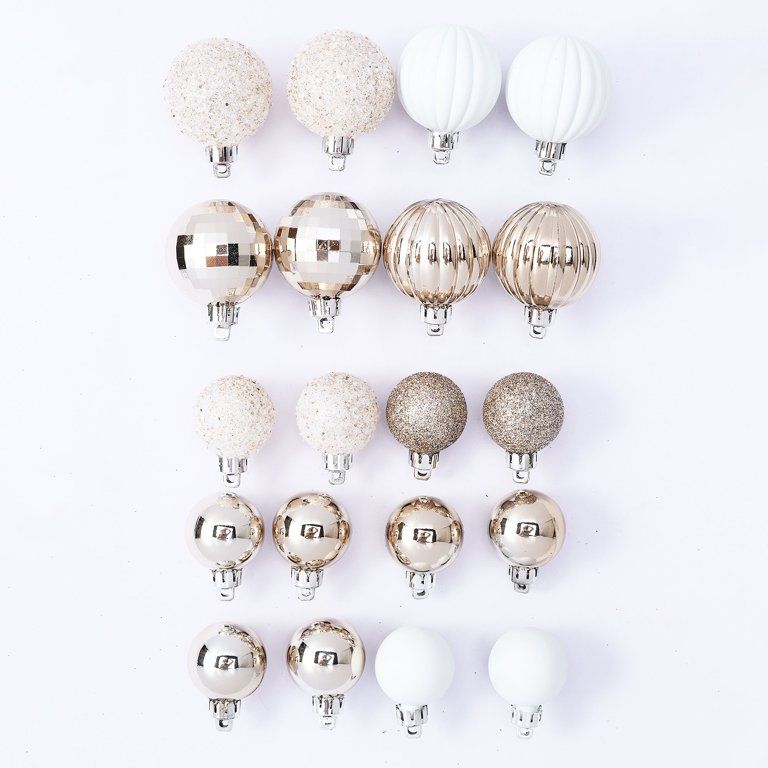 Holiday Time Multi-textured Shatterproof Christmas Mini Ornaments, White & Champagne Gold, 20 Cou... | Walmart (US)