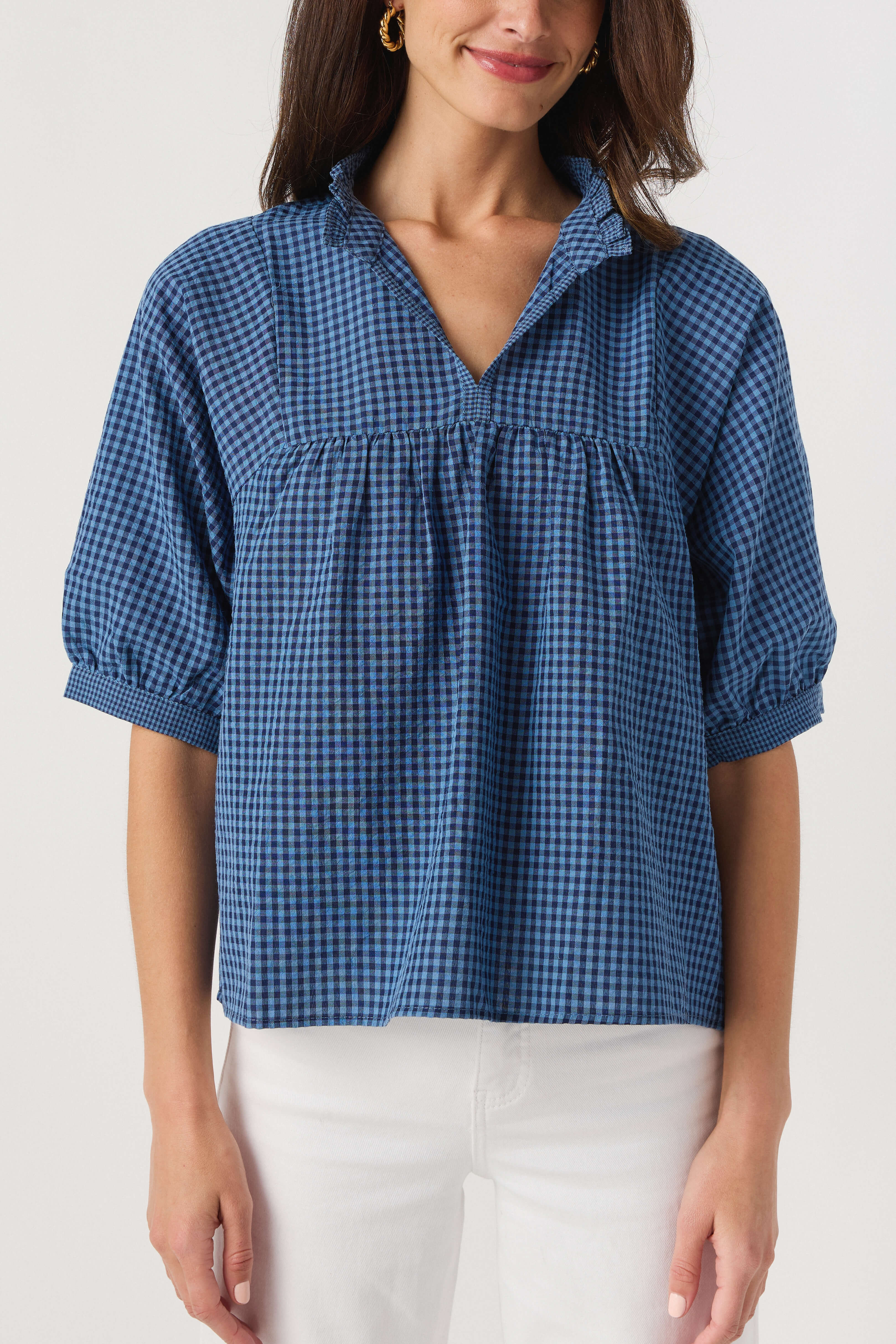 Wishlist Plaid Mock Neck Blouse | Social Threads