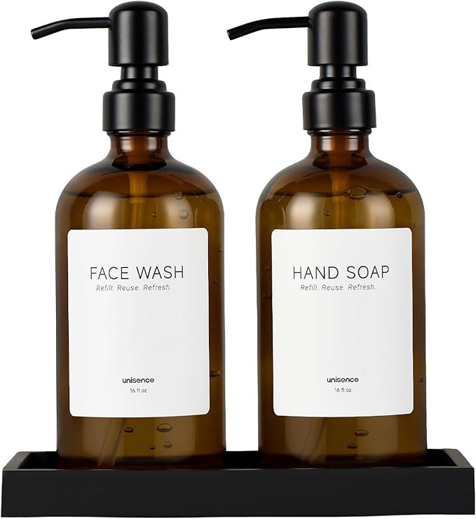 Amazon.com: Glass Soap Dispenser Set for Kitchen, Hand and Dish Soap Dispenser with Stainless Ste... | Amazon (US)