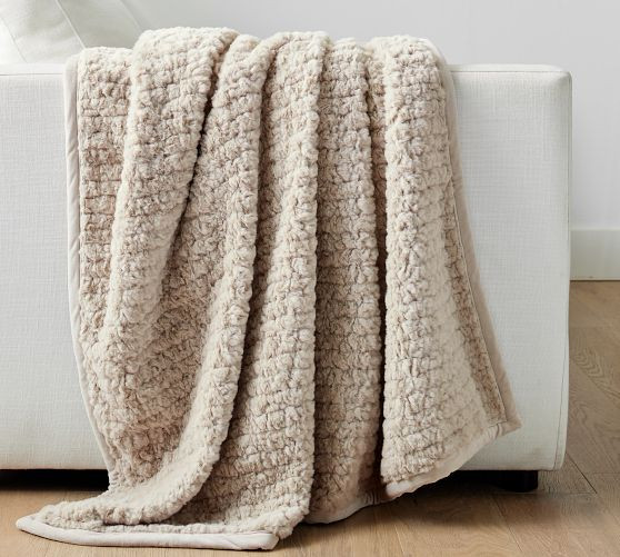 Diamond Ridge Faux Fur Throw | Pottery Barn (US)