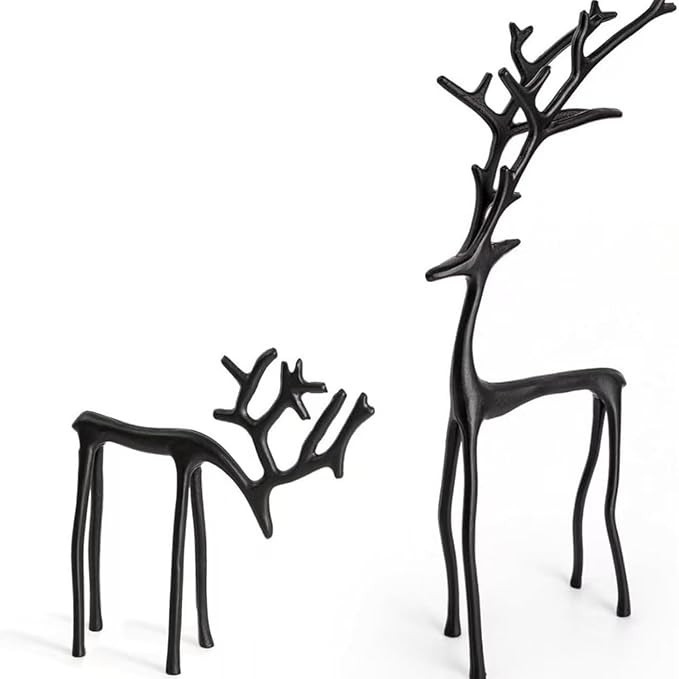 2 Pcs Christmas Reindeer Figurines Decor Xmas Tabletop Ornaments Black Deer Statue Ornament Imita... | Amazon (US)