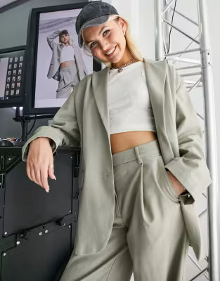 Weekday blazer with cuff button detail in beige - part of a set | ASOS (Global)