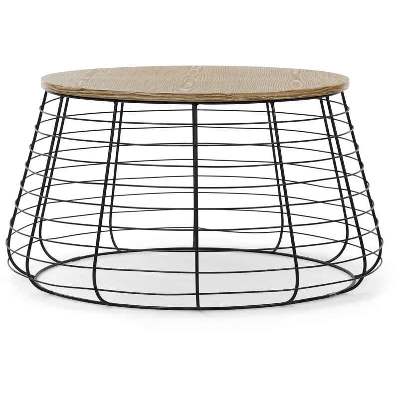 ClickDecor Morris Metal and Wood Top Round Coffee Table in Black | Walmart (US)