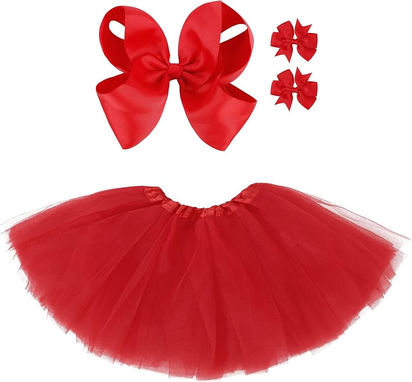 Girls 4 Layered Tulle Tutu Princess Ballet Dress Kid Tutu Skirt w/Hairbow Tutu Skirts for Grils | Amazon (US)