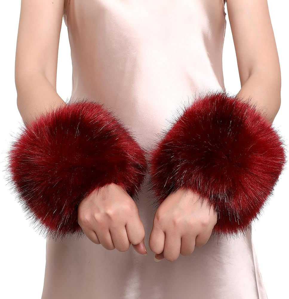 Dikoaina Faux Fur Wrist Cuffs- Winter Furry Bands Fox Fur Wrist Warmer,Arm Warmer, Leg Warmer, On... | Amazon (US)