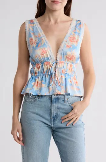 Lace Trim Sleeveless Crop Peplum Top | Nordstrom Rack