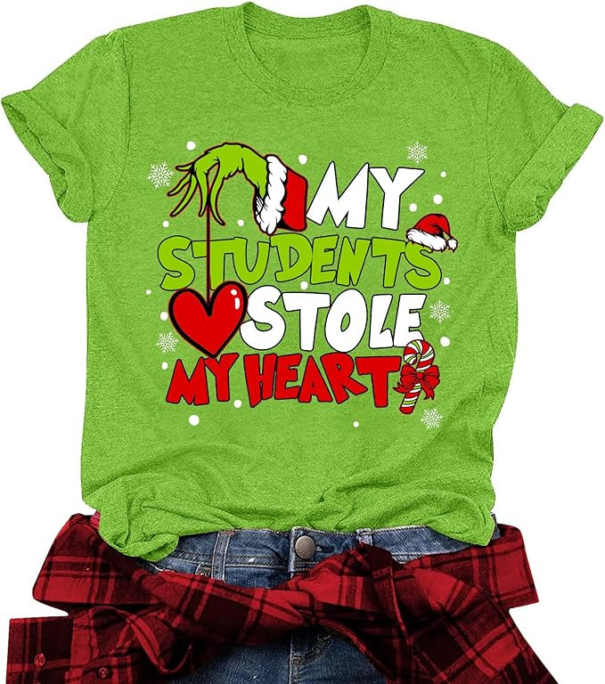 Christmas Shirts Women My Students Stole My Heart Christmas Tshirt Funny Merry Christmas Graphic ... | Amazon (US)