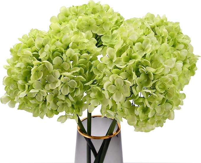 High Details Hydrangea Silk Flowers (About 225 Petals Each Flower), Silk Green Hydrangea Pack of ... | Amazon (US)