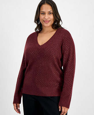I.N.C. International Concepts Plus Size Embellished V-Neck Sweater, Macy's Exclusive  - Macy's | Macy's