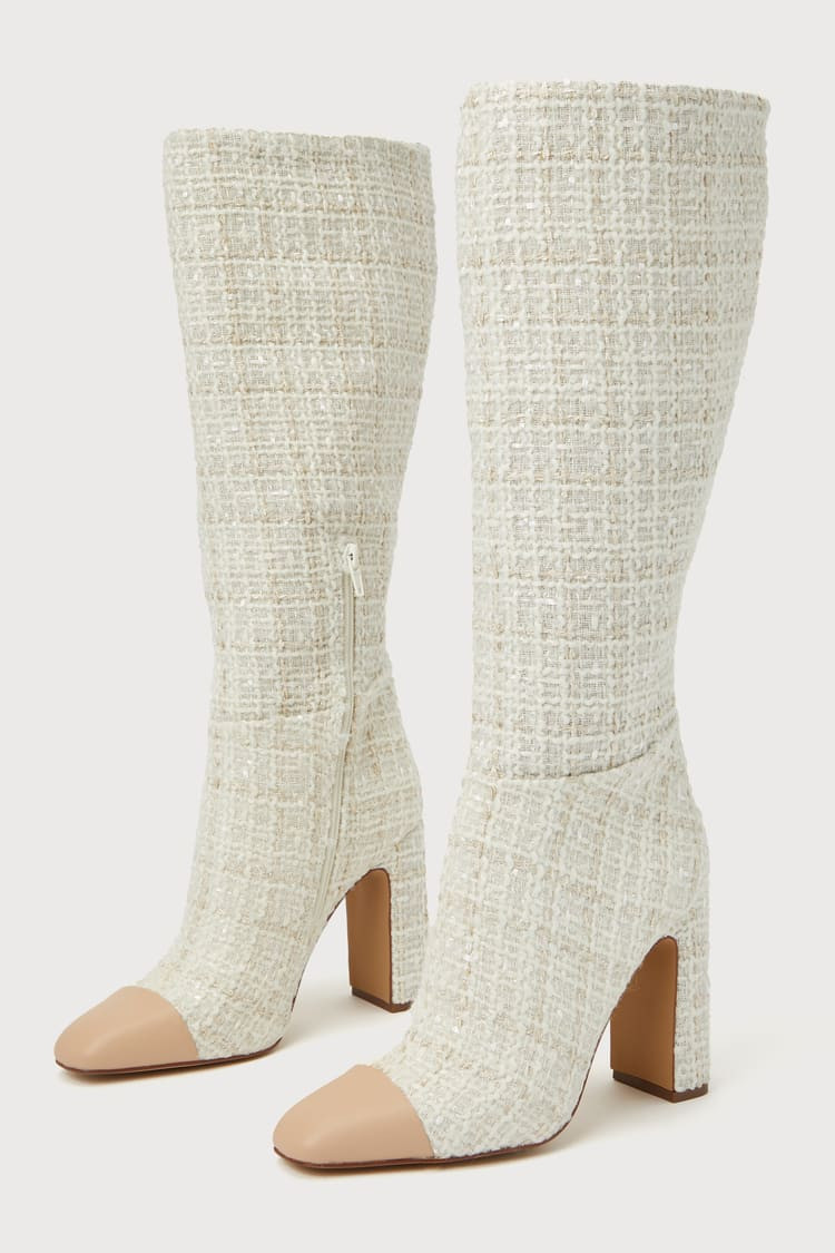 Ally-C Natural Multi Boucle Knee-High Boots | Lulus (US)