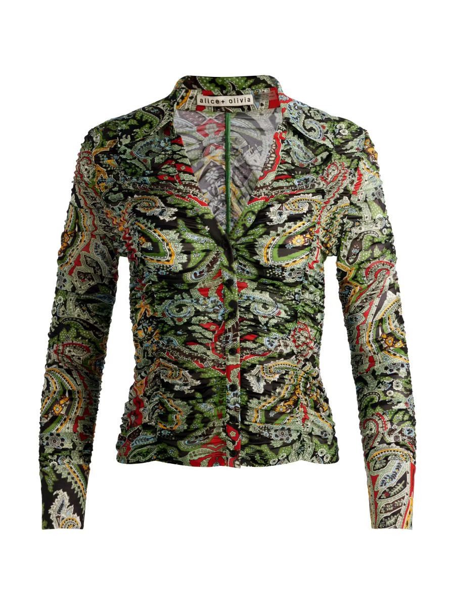 Portia Ruched Mesh Button-Front Shirt | Saks Fifth Avenue