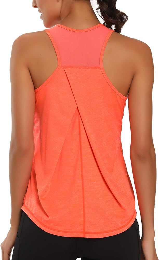 Amazon.com: Aeuui Workout Tops for Women Mesh Racerback Tank Yoga Shirts Gym Clothes Orange : Clo... | Amazon (US)