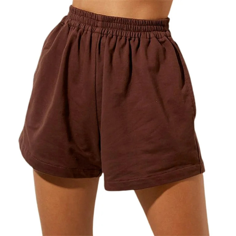 FOCUSNORM Women Casual Cotton Elastic Waist Shorts Loose Lounge Shorts with Pockets | Walmart (US)