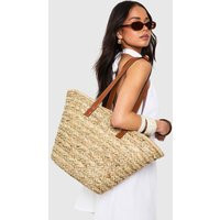 Womens Oversized Straw Beach Bag - Beige - One Size, Beige | Boohoo.com (UK & IE)